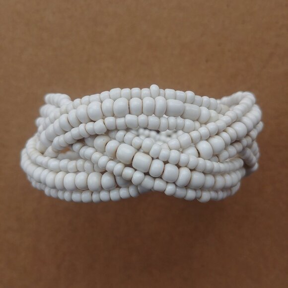 4/$20 White braided woven beaded cuff bracelet shell look - Picture 2 of 9